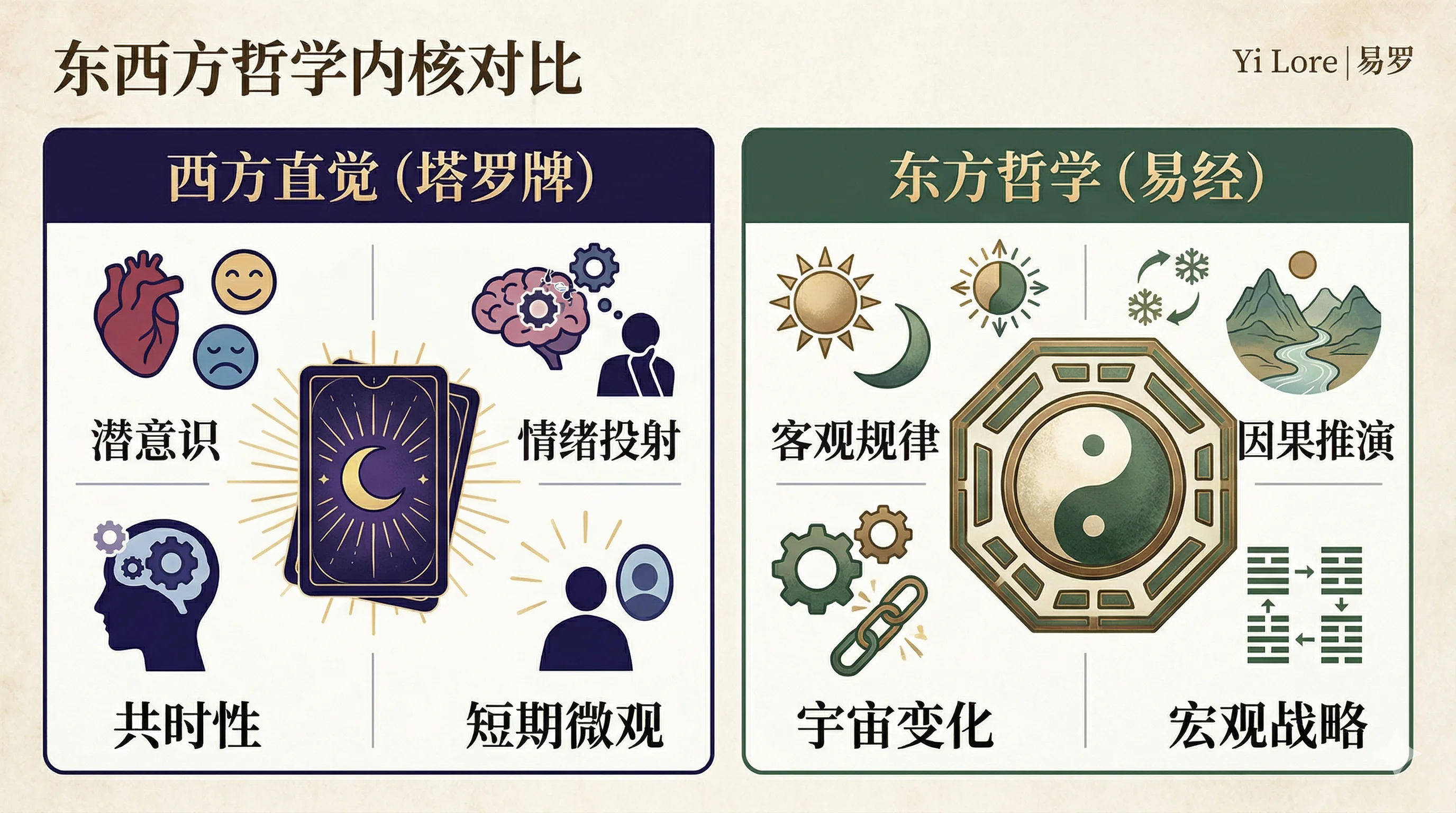 塔罗牌和易经的区别:西方直觉与东方哲学决策工具对比